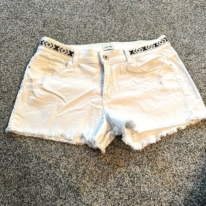 Sneak Peek mid rise white distressed shorts with beaded detail